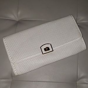 Womens White Vegan Leather Chain Strap Clutch